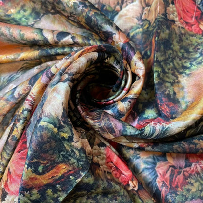 Polyester Faux Raw Silk Fabric – Digital Print 112cm (44") Wide Floral & Abstract Dress Material by the Metre