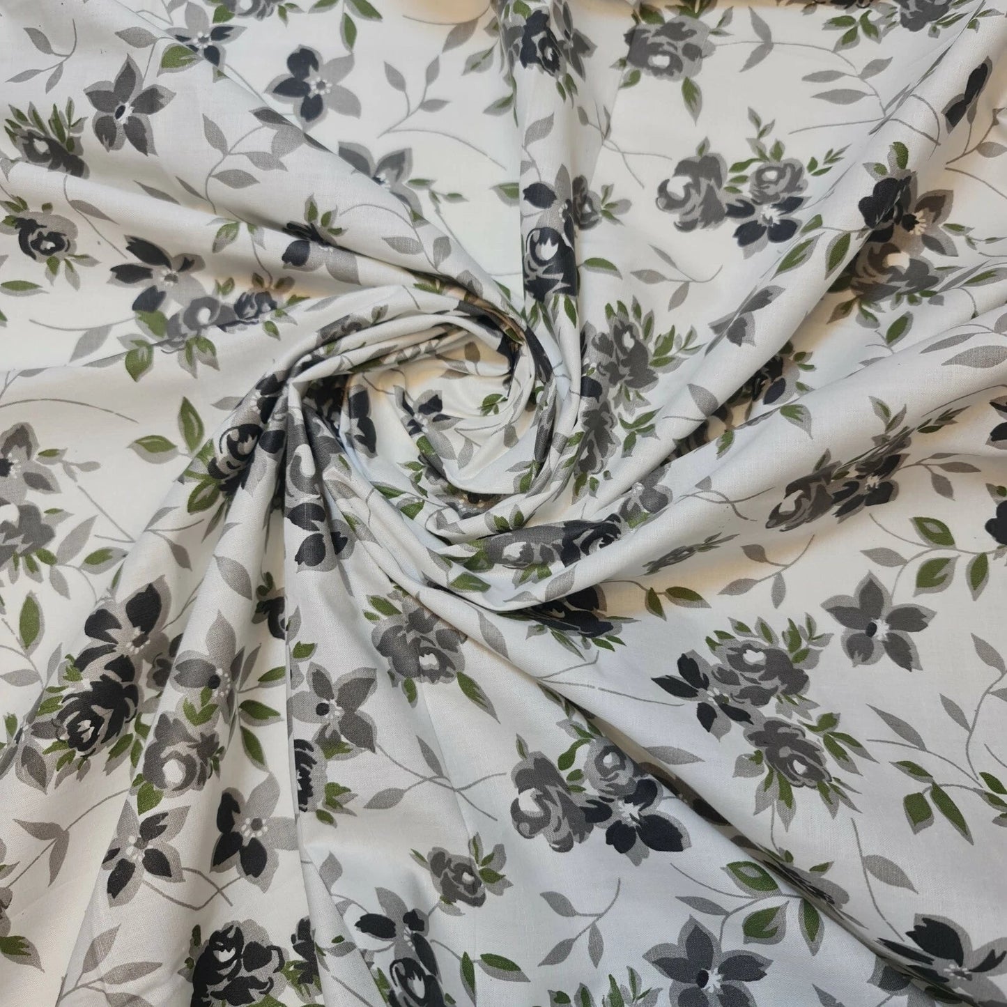 100% Cotton Printed Fabric | Leopard, Ditsy, Vintage, Polka & Rose Floral Designs – 44" (112cm) Wide Soft Dressmaking & Craft Material – Sold by the Metre  Grey Garden Bloom