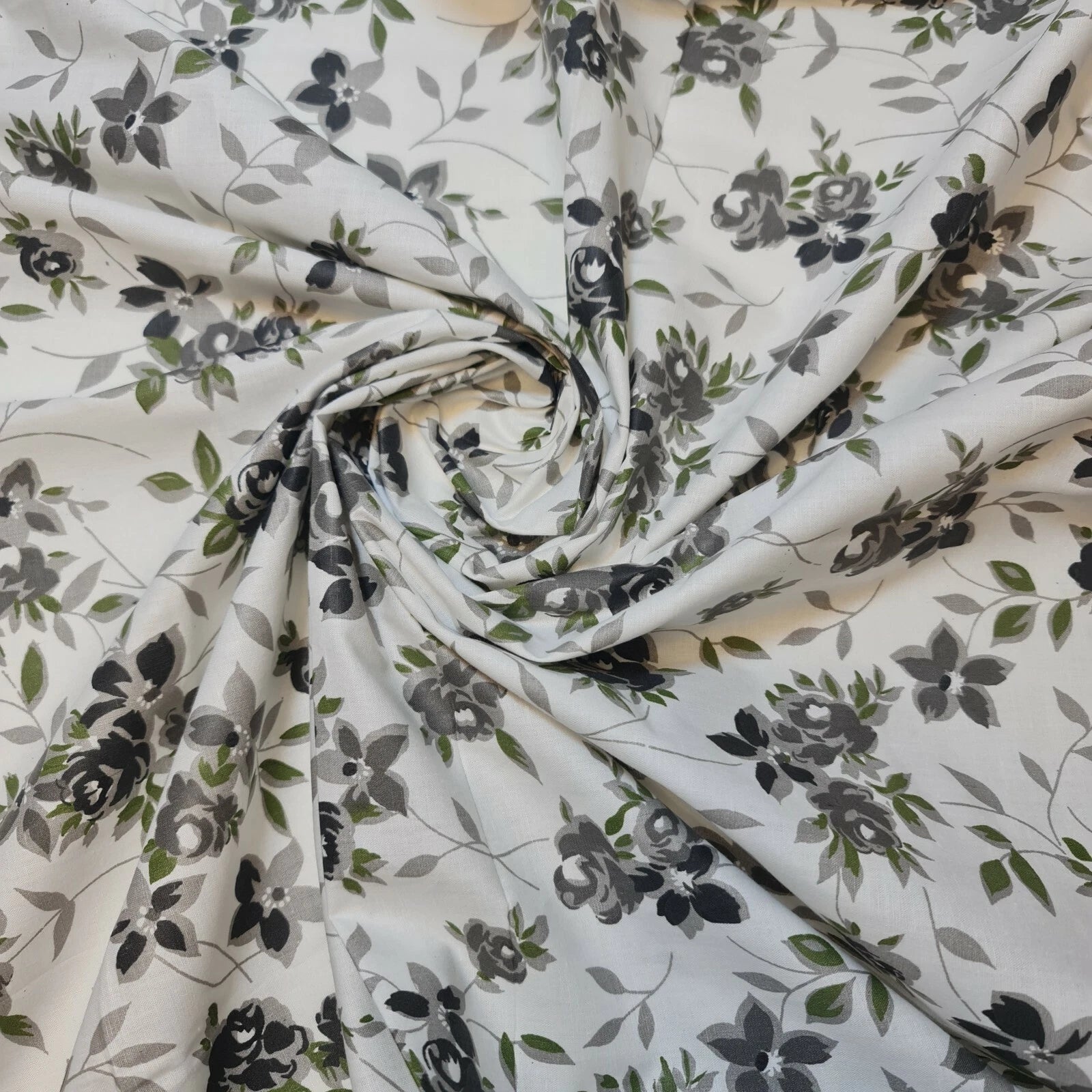 100% Cotton Printed Fabric | Leopard, Ditsy, Vintage, Polka & Rose Floral Designs – 44" (112cm) Wide Soft Dressmaking & Craft Material – Sold by the Metre  Grey Garden Bloom