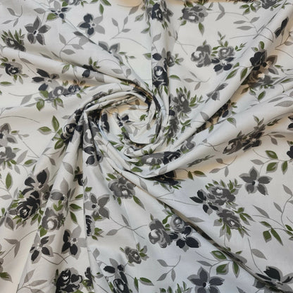 100% Cotton Printed Fabric | Leopard, Ditsy, Vintage, Polka & Rose Floral Designs – 44" (112cm) Wide Soft Dressmaking & Craft Material – Sold by the Metre  Grey Garden Bloom