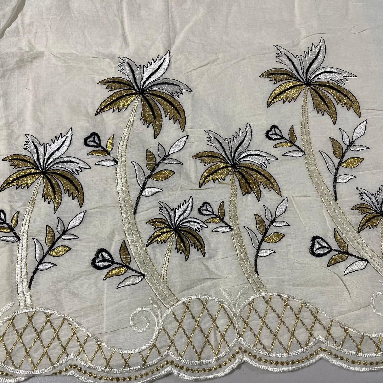 Raw Cotton Floral Embroidery Fabric with Golden Zari | 44