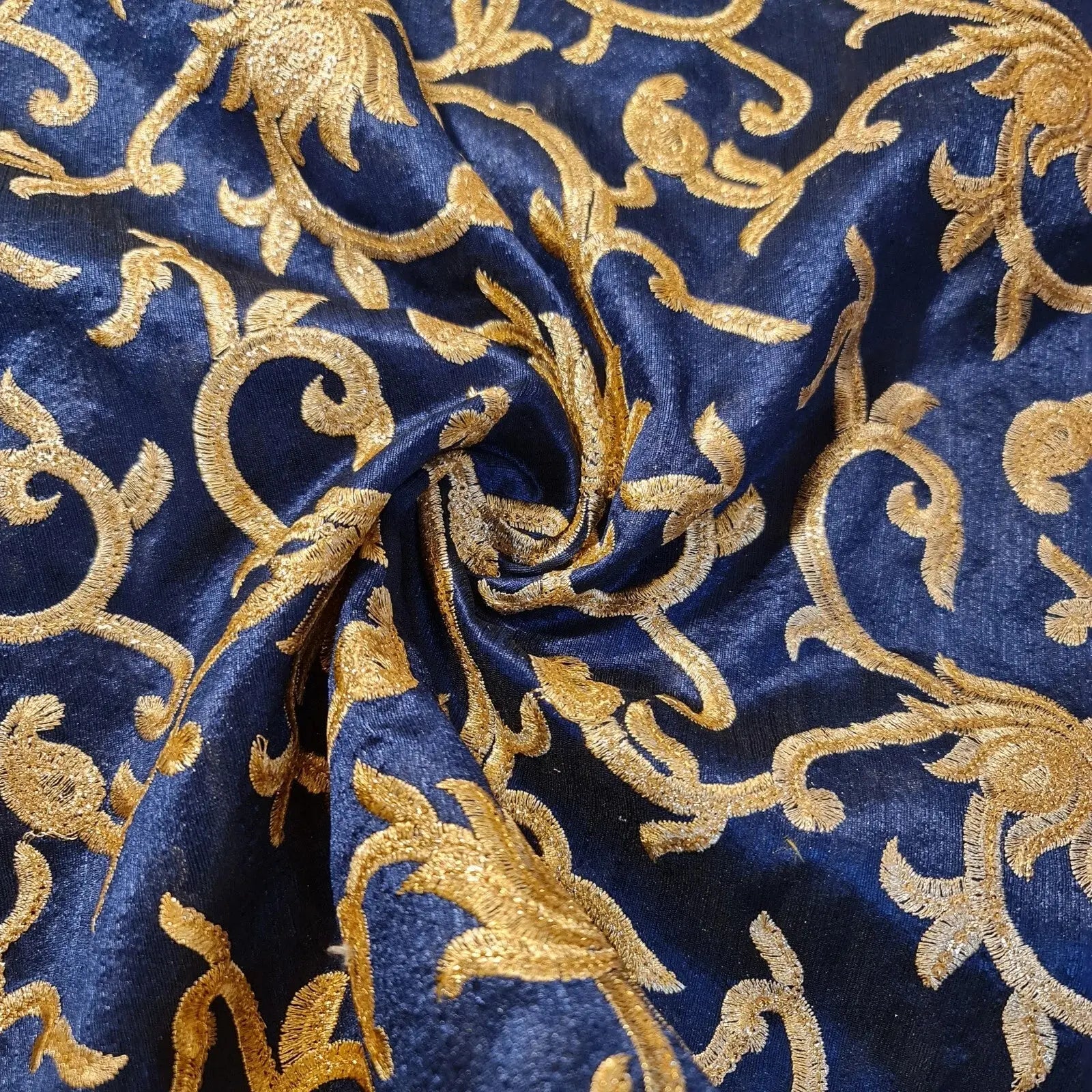 Faux Raw Silk Embroidered Fabric – Gold Floral 112cm (44") Wide Luxury Dress & Décor Material by the Metre