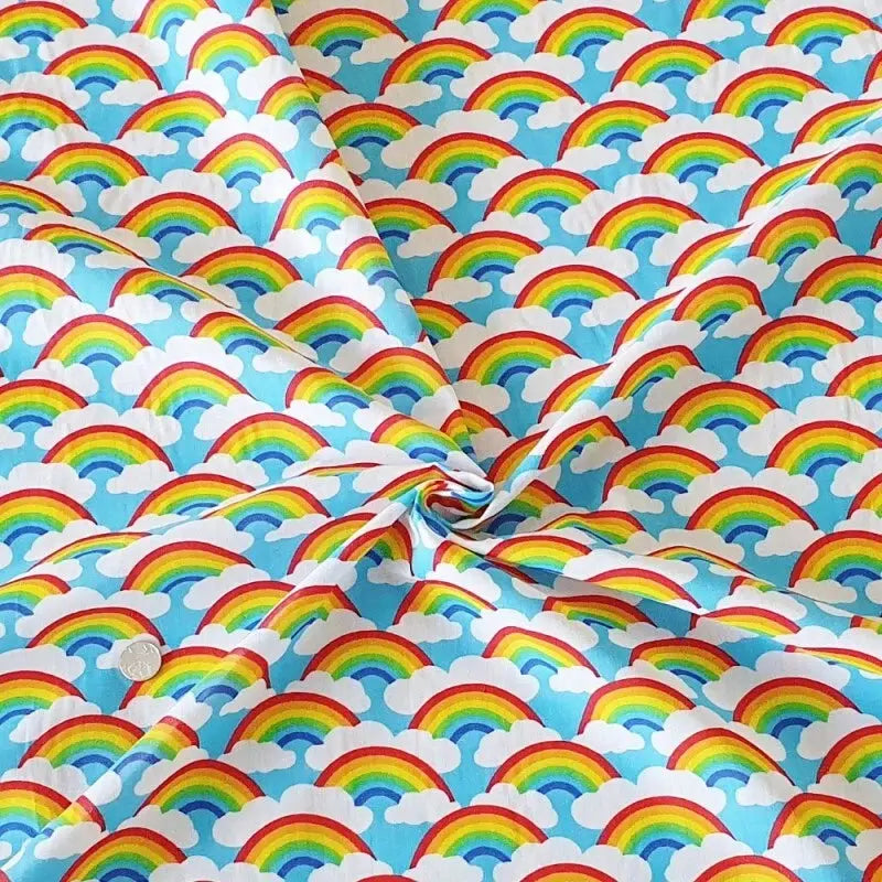 Thank You NHS Polycotton Fabric | 44" (112cm) Wide Rainbow & Clouds Print Dressmaking & Craft Material – Sold by the Metre