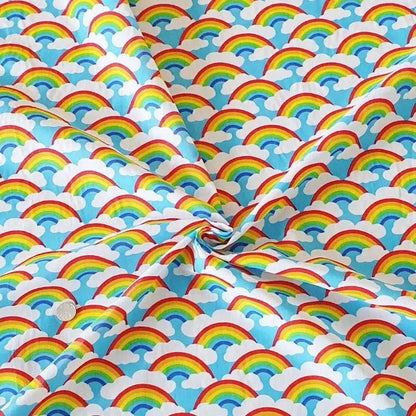 Thank You NHS Polycotton Fabric | 44" (112cm) Wide Rainbow & Clouds Print Dressmaking & Craft Material – Sold by the Metre