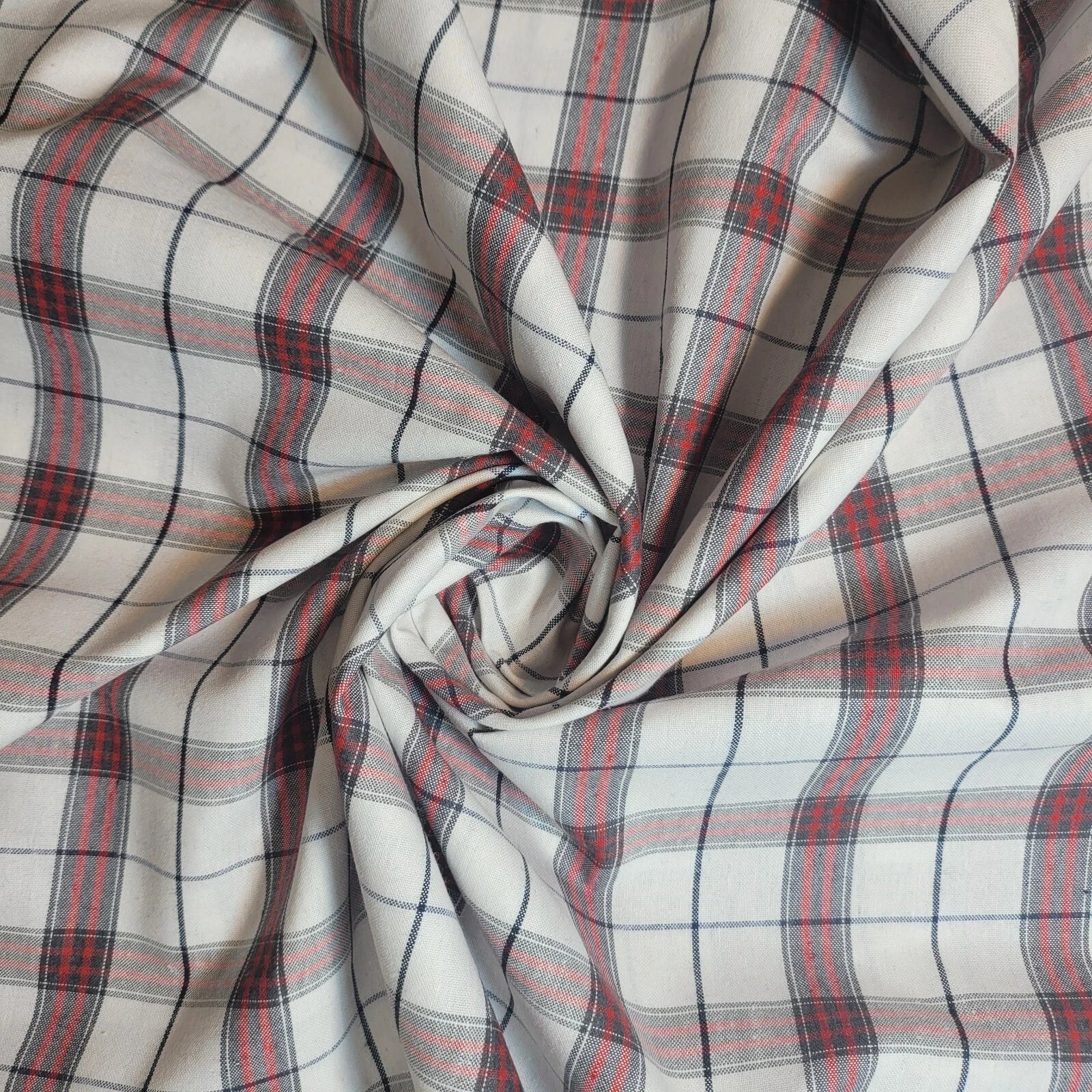 100% Cotton Tartan & Check Plaid Fabric | 58" (147cm) Wide Stripe Dressmaking, Quilting & Craft Material – Sold by the Metre  White Red Double Tartan