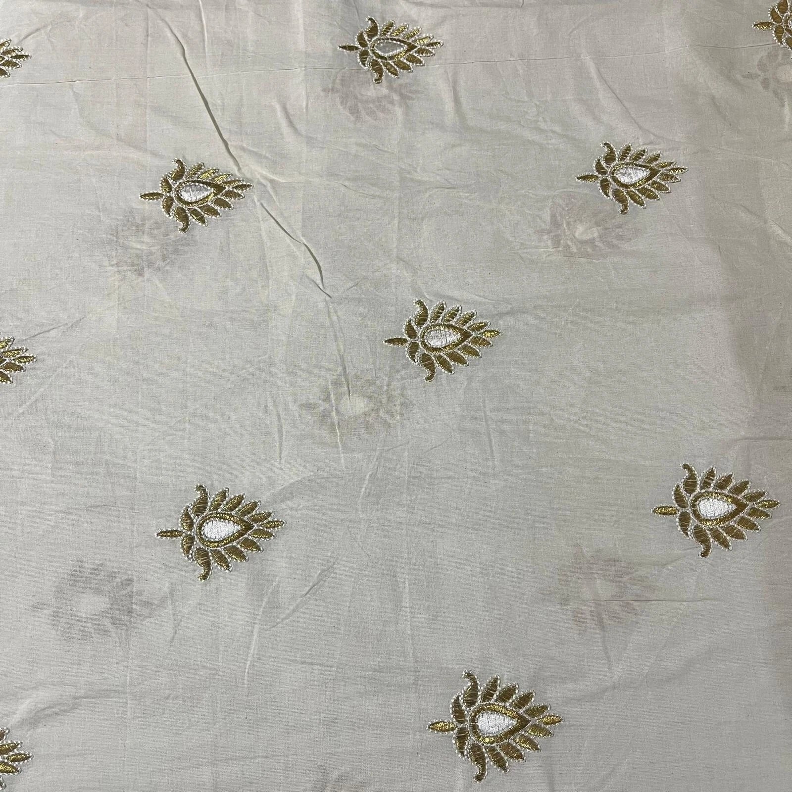 Raw Cotton Floral Embroidery Fabric with Golden Zari | 44