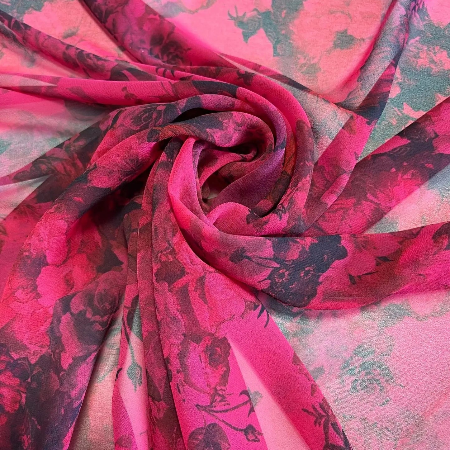 Floral Printed Polyester Georgette & Sheer Chiffon Fabric | 44" (112cm) Wide Lightweight Summer Dressmaking Material – Sold by the Metre
