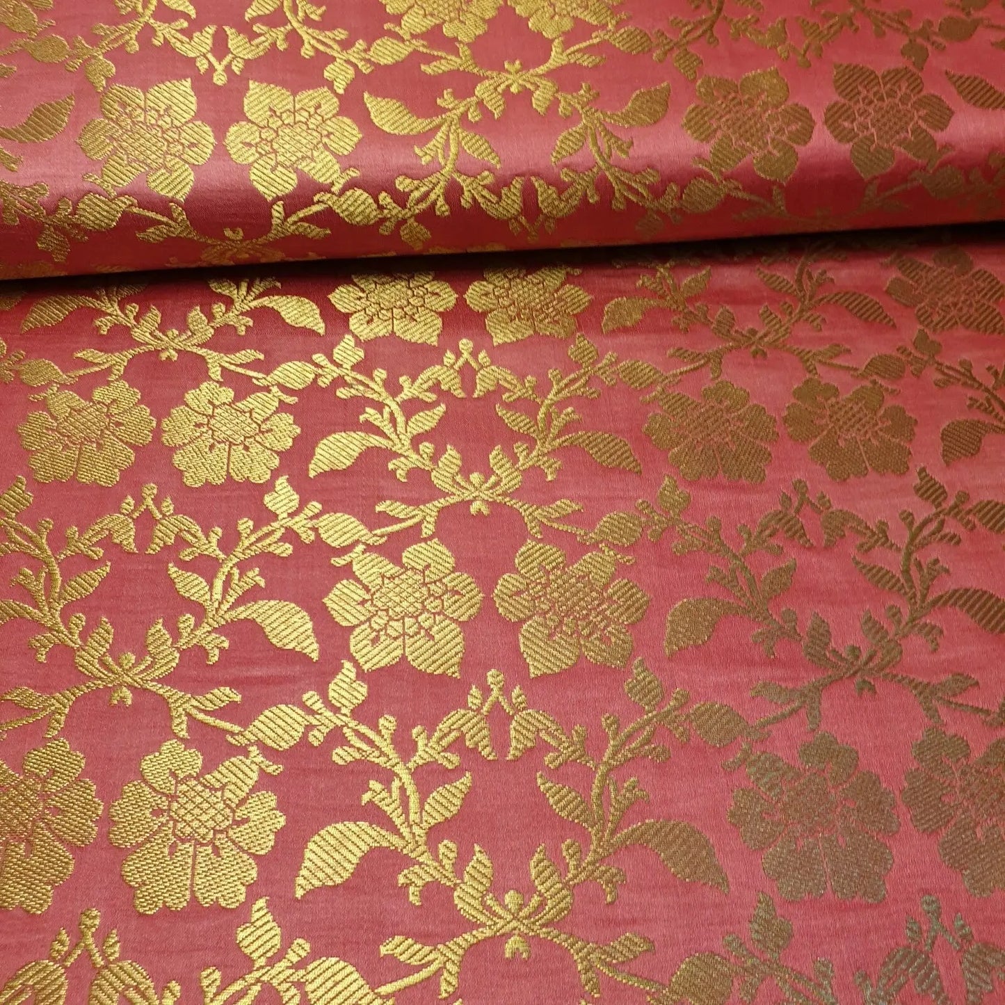 Indian Banarasi Brocade Fabric | Ornamental Floral Gold Metallic Design 44" (112cm) Wide Dress, Craft & Décor Material – Sold by the Meter