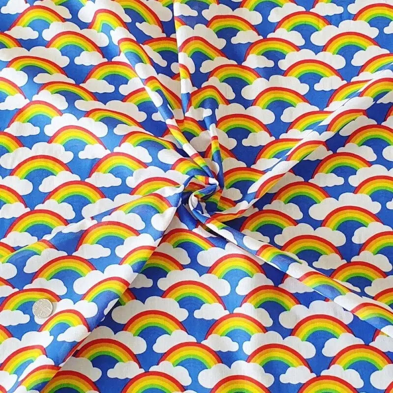 Thank You NHS Polycotton Fabric | 44" (112cm) Wide Rainbow & Clouds Print Dressmaking & Craft Material – Sold by the Metre