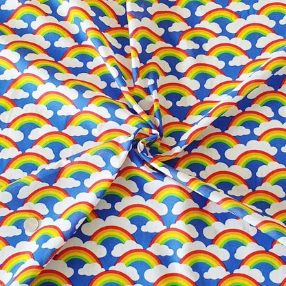 Thank You NHS Polycotton Fabric | 44" (112cm) Wide Rainbow & Clouds Print Dressmaking & Craft Material – Sold by the Metre