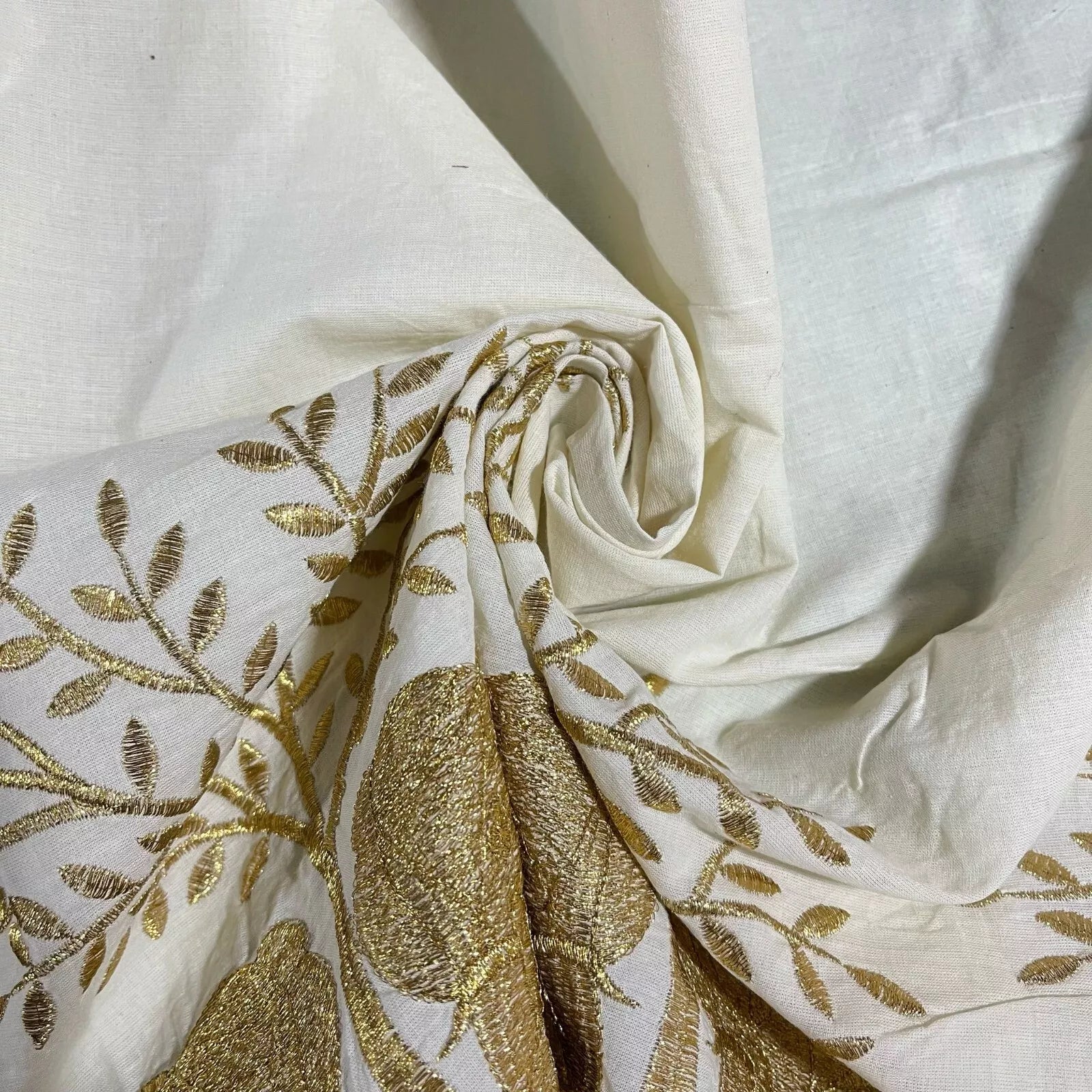Raw Cotton Floral Embroidery Fabric with Golden Zari | 44