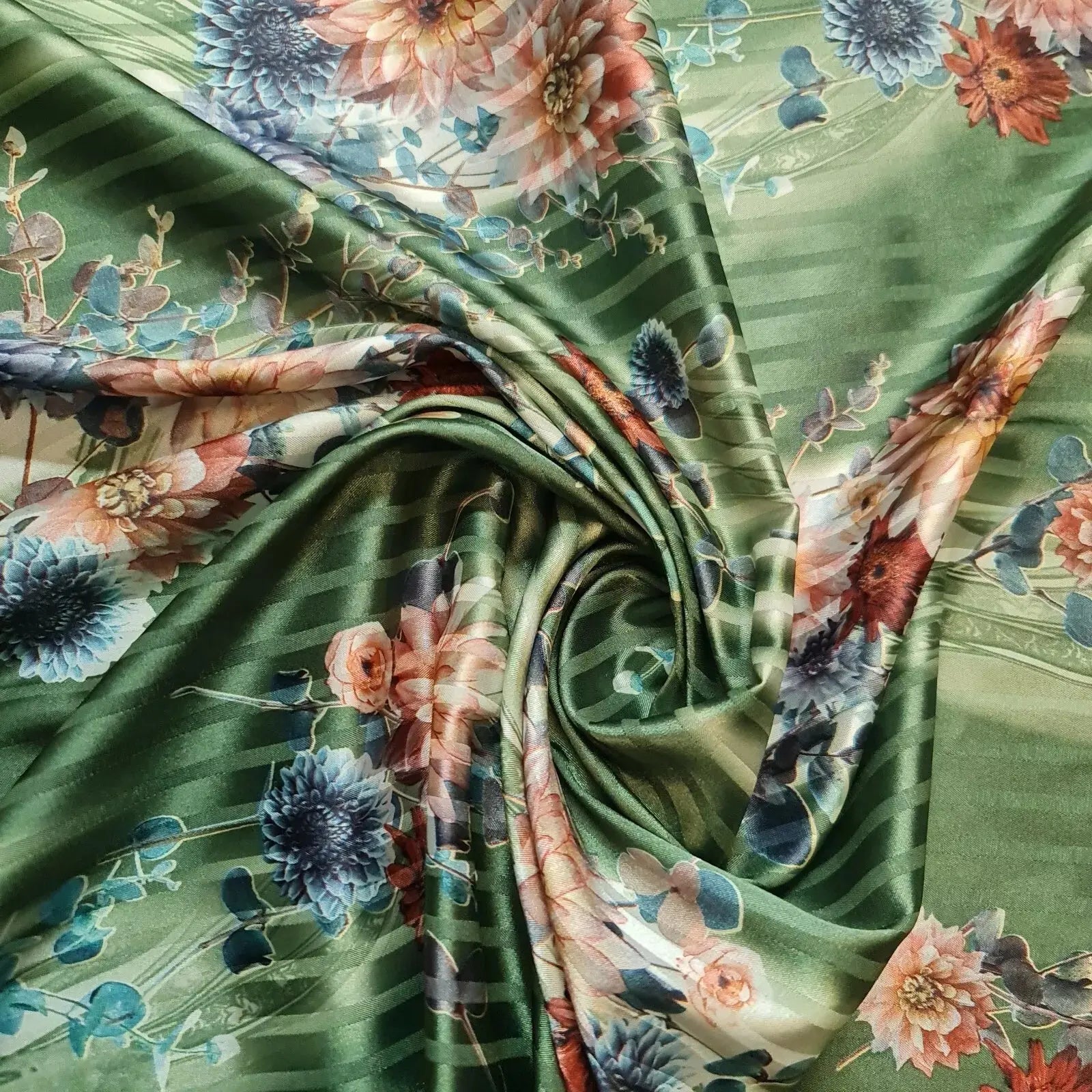 Floral Silk Satin Printed Fabric | 58" (147cm) Wide Soft Silky Dressmaking & Drape Material – Sold by the Metre
