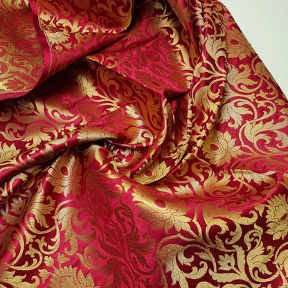 Luxurious Floral Banarasi Brocade Fabric | Premium Indian Gold Metallic Jacquard Woven Material 44" (112cm) Wide – Sold by the Metre