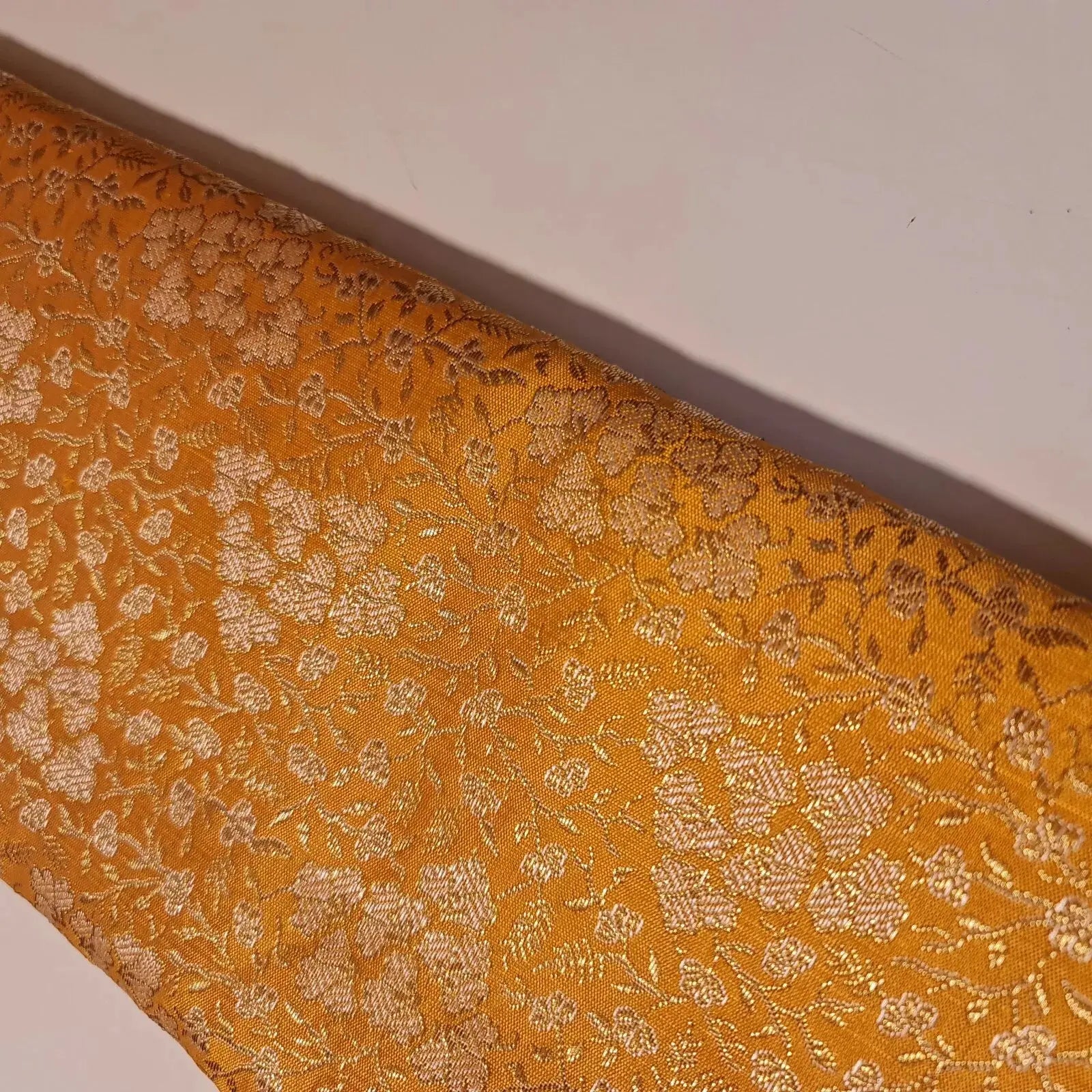 Ornamental Floral Pastels Indian Brocade Fabric | Gold Metallic Design 44" (112cm) Wide Dress, Craft & Décor Material – Sold by the Meter
