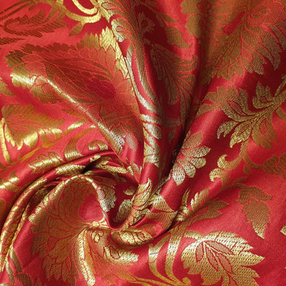 Ornamental Floral Gold Metallic Indian Banarasi Brocade Fabric | 44" (112cm) Wide Dressmaking & Craft Material – Sold by the Metre