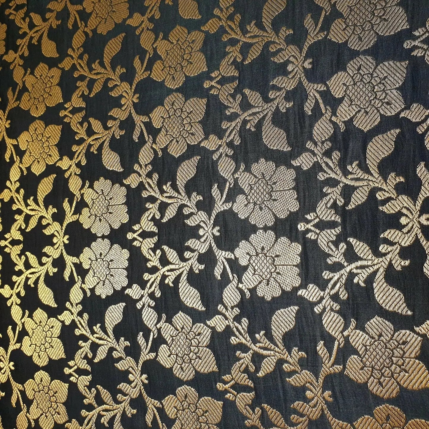 Indian Banarasi Brocade Fabric | Ornamental Floral Gold Metallic Design 44" (112cm) Wide Dress, Craft & Décor Material – Sold by the Meter