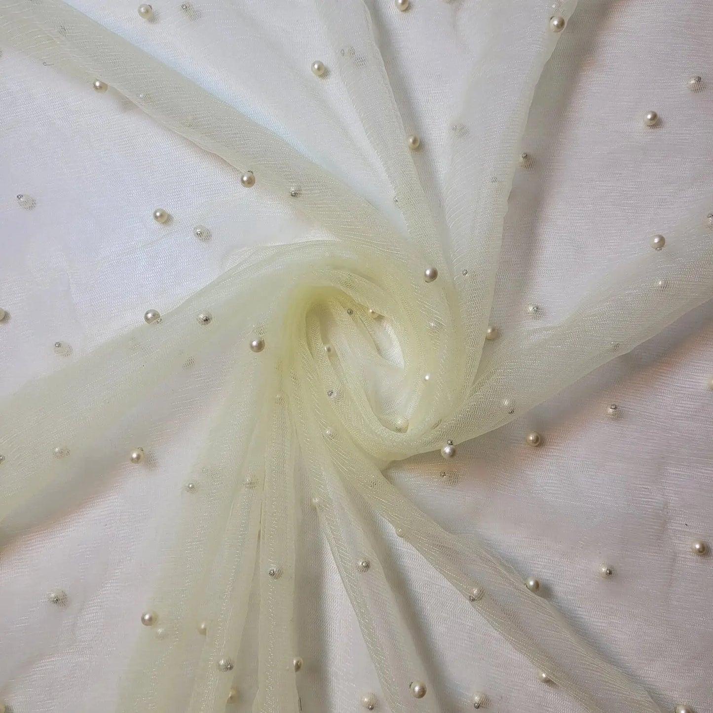 Tulle Beaded Pearl Lace Net Fabric | 58" (147cm) Wide Bridal Veil, Wedding Backdrop & Décor Material – Sold by the Metre