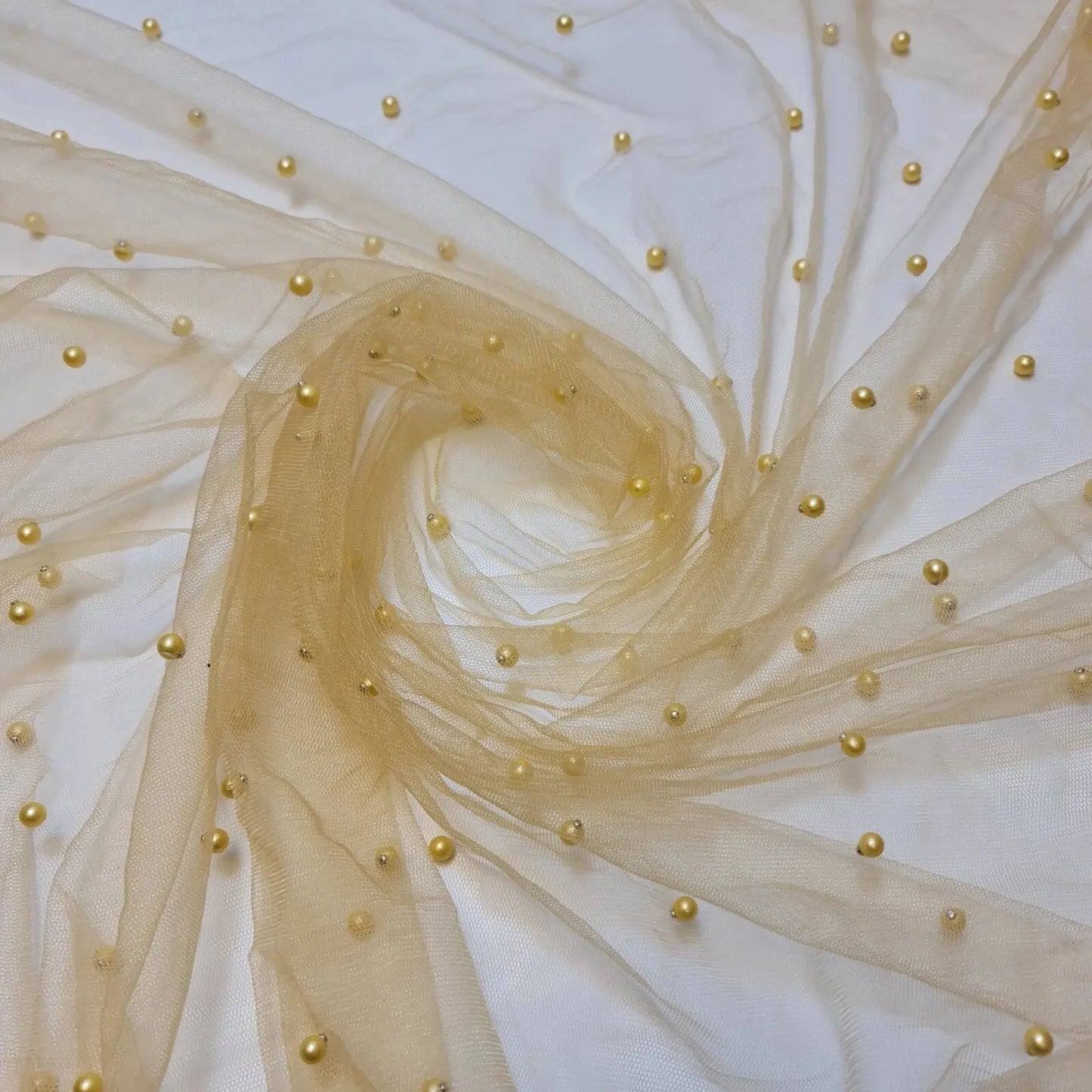 Tulle Beaded Pearl Lace Net Fabric | 58" (147cm) Wide Bridal Veil, Wedding Backdrop & Décor Material – Sold by the Metre