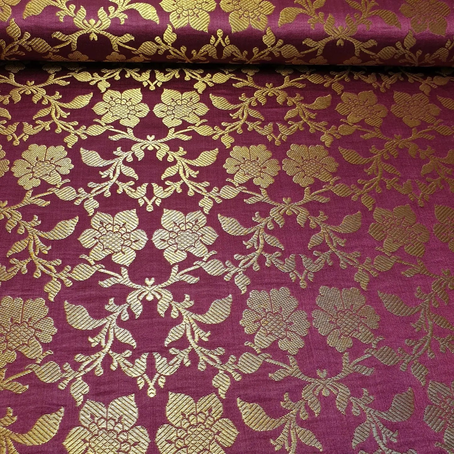 Indian Banarasi Brocade Fabric | Ornamental Floral Gold Metallic Design 44" (112cm) Wide Dress, Craft & Décor Material – Sold by the Meter