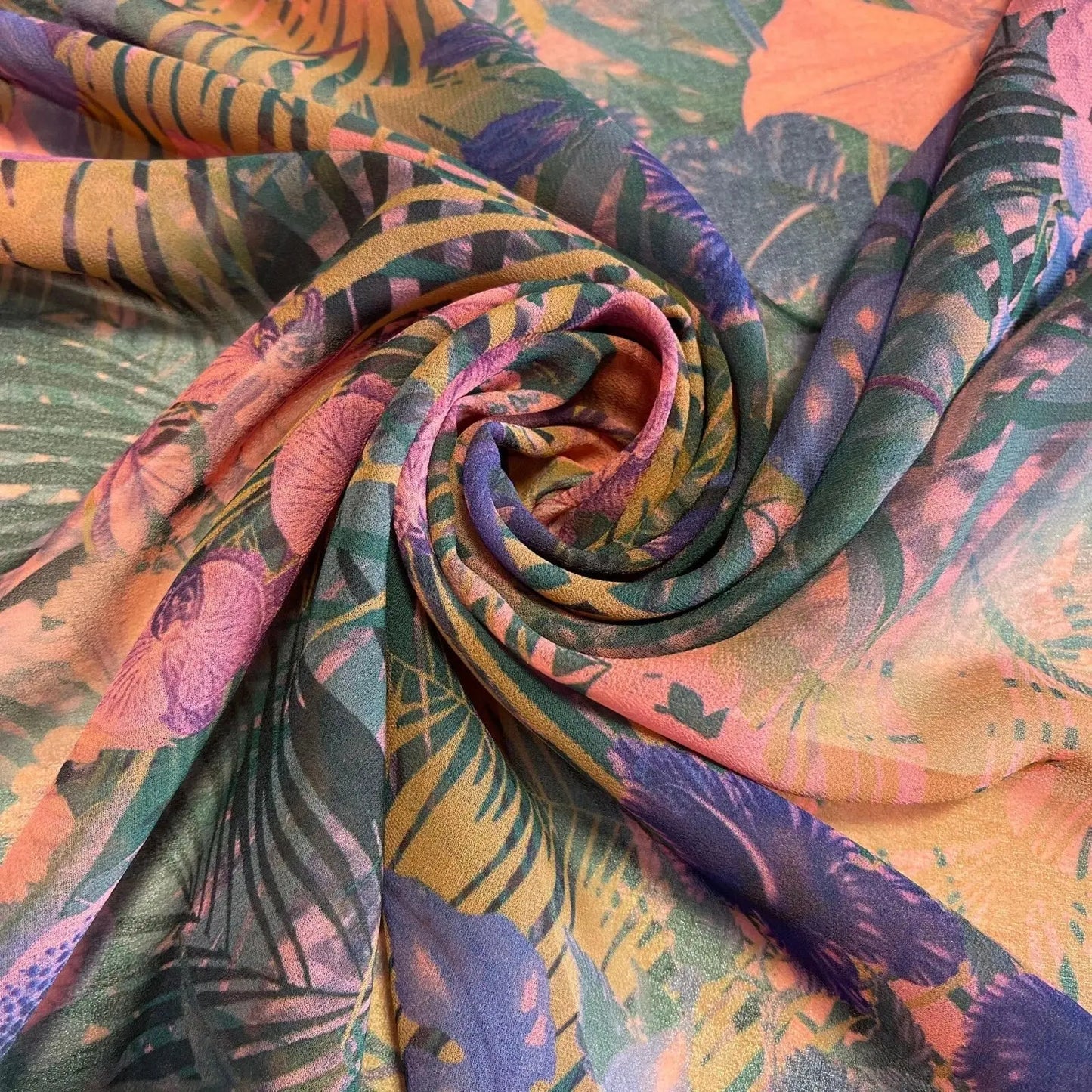 Floral Printed Polyester Georgette & Sheer Chiffon Fabric | 44" (112cm) Wide Lightweight Summer Dressmaking Material – Sold by the Metre