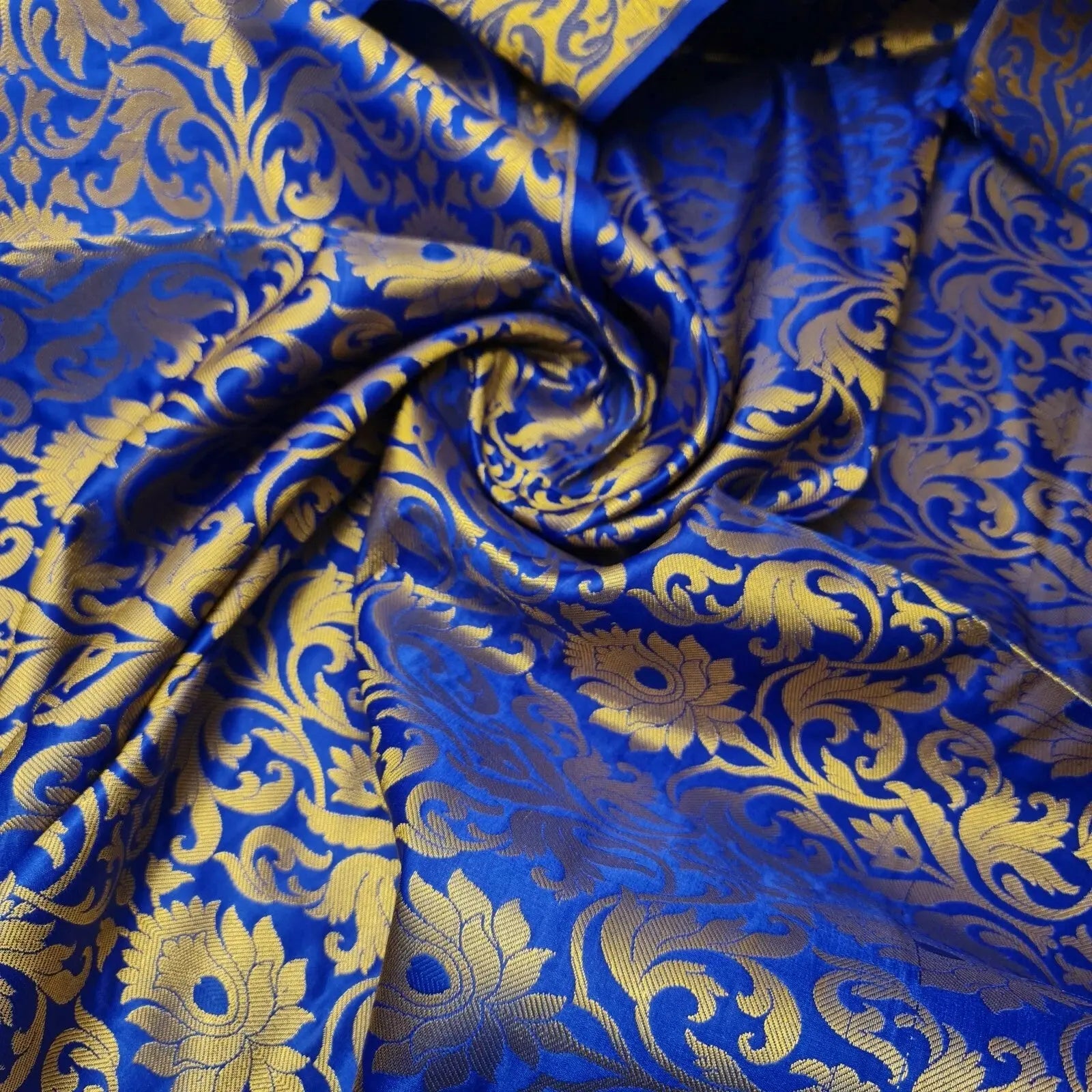 Luxurious Floral Banarasi Brocade Fabric | Premium Indian Gold Metallic Jacquard Woven Material 44" (112cm) Wide – Sold by the Metre