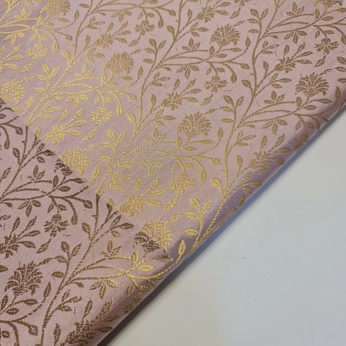 Floral Gold Metallic Indian Banaras Brocade Fabric | 44" (112cm) Wide Waistcoat, Dressmaking & Curtain Material – Sold by the Meter