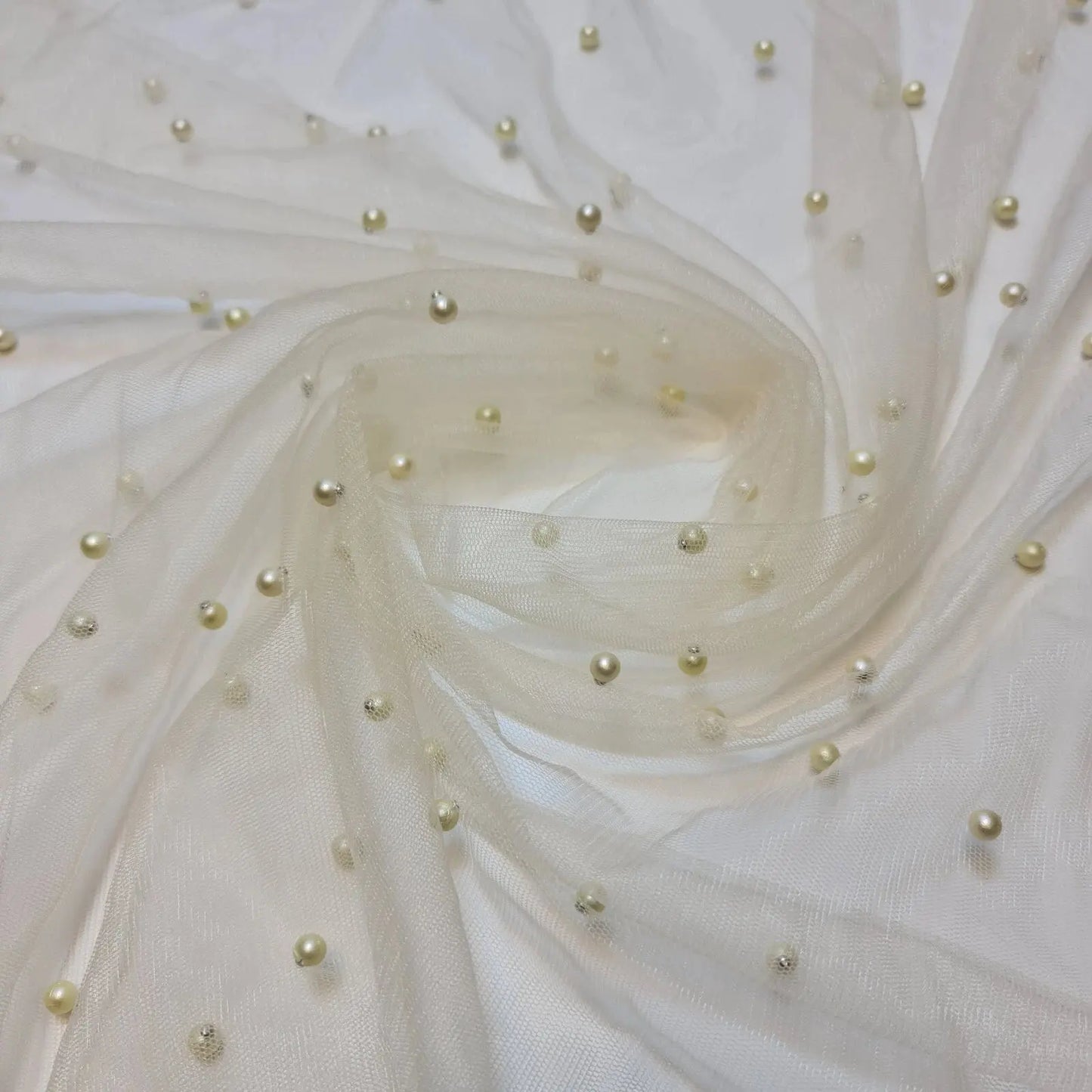 Tulle Beaded Pearl Lace Net Fabric | 58" (147cm) Wide Bridal Veil, Wedding Backdrop & Décor Material – Sold by the Metre