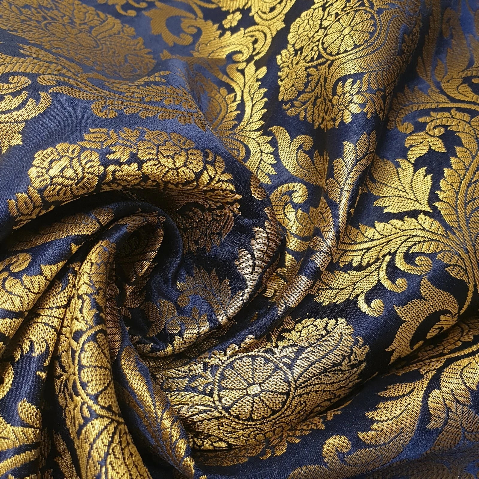 Brocade Ornamental Floral Fabric | Gold Metallic Jacquard 44