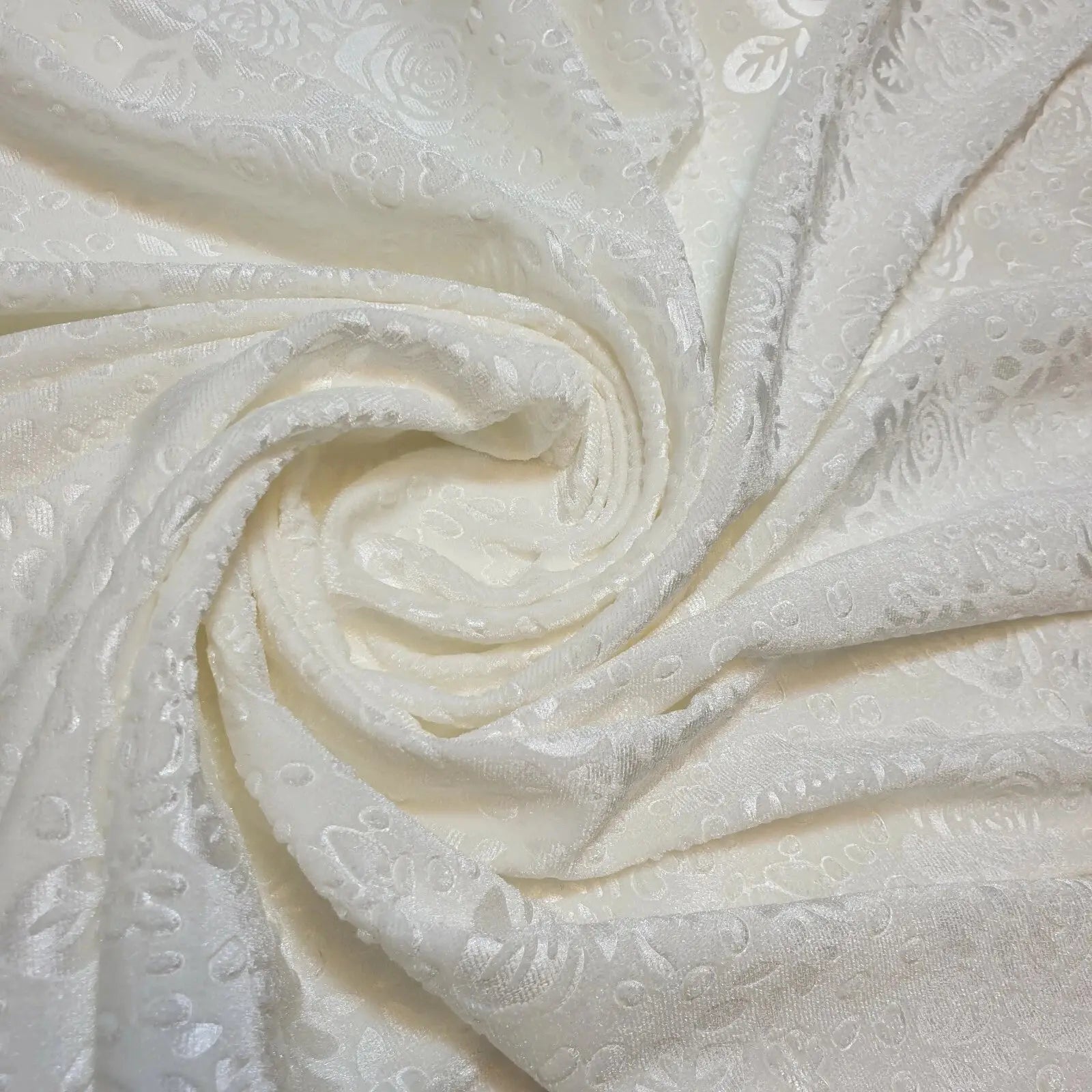 Roses Floral Embossed Stretch Velvet Velour Fabric | 58" (147cm) Wide Premium Dress & Craft Material – Sold by the Metre