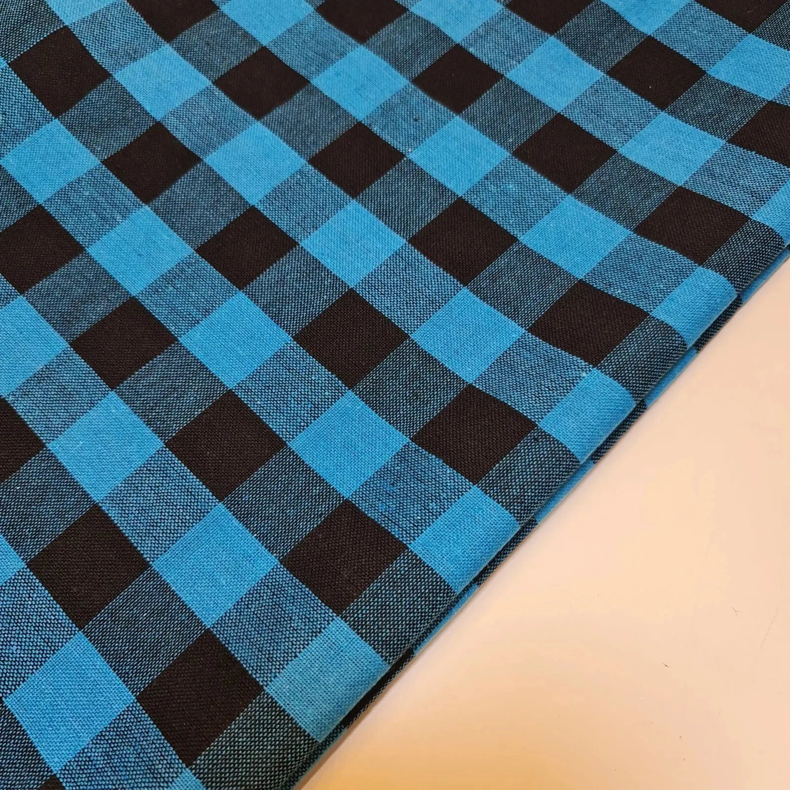 Premium 100% Cotton Gingham Khadi Handloom Fabric | 1" Check Soft Linen-Feel Cloth 42" (107cm) Wide – Sold by the Meter