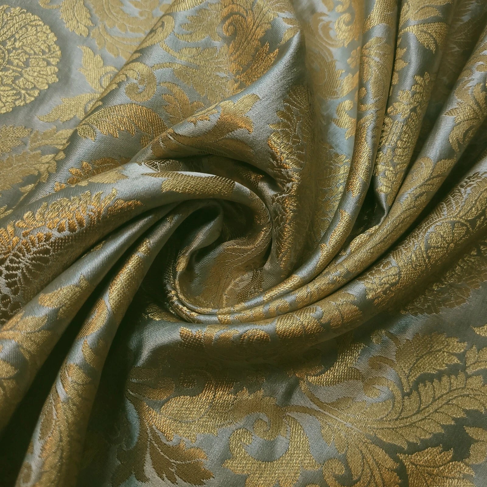 Brocade Ornamental Floral Fabric | Gold Metallic Jacquard 44