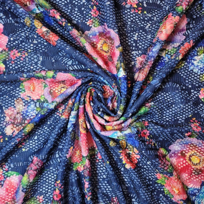 Floral Bridal Lace Fabric | 58" (147cm) Wide Polyester Mesh & Elastane Blend Dressmaking Material – Sold by the Metre