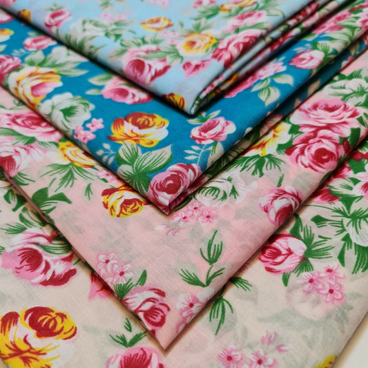 Vintage Floral Rose Polycotton Fabric | 44" (112cm) Wide Craft, Dressmaking & Quilting Material – Sold by the Metre