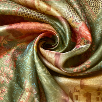 Polyester Faux Raw Silk Fabric – Digital Print 112cm (44") Wide Floral & Abstract Dress Material by the Metre