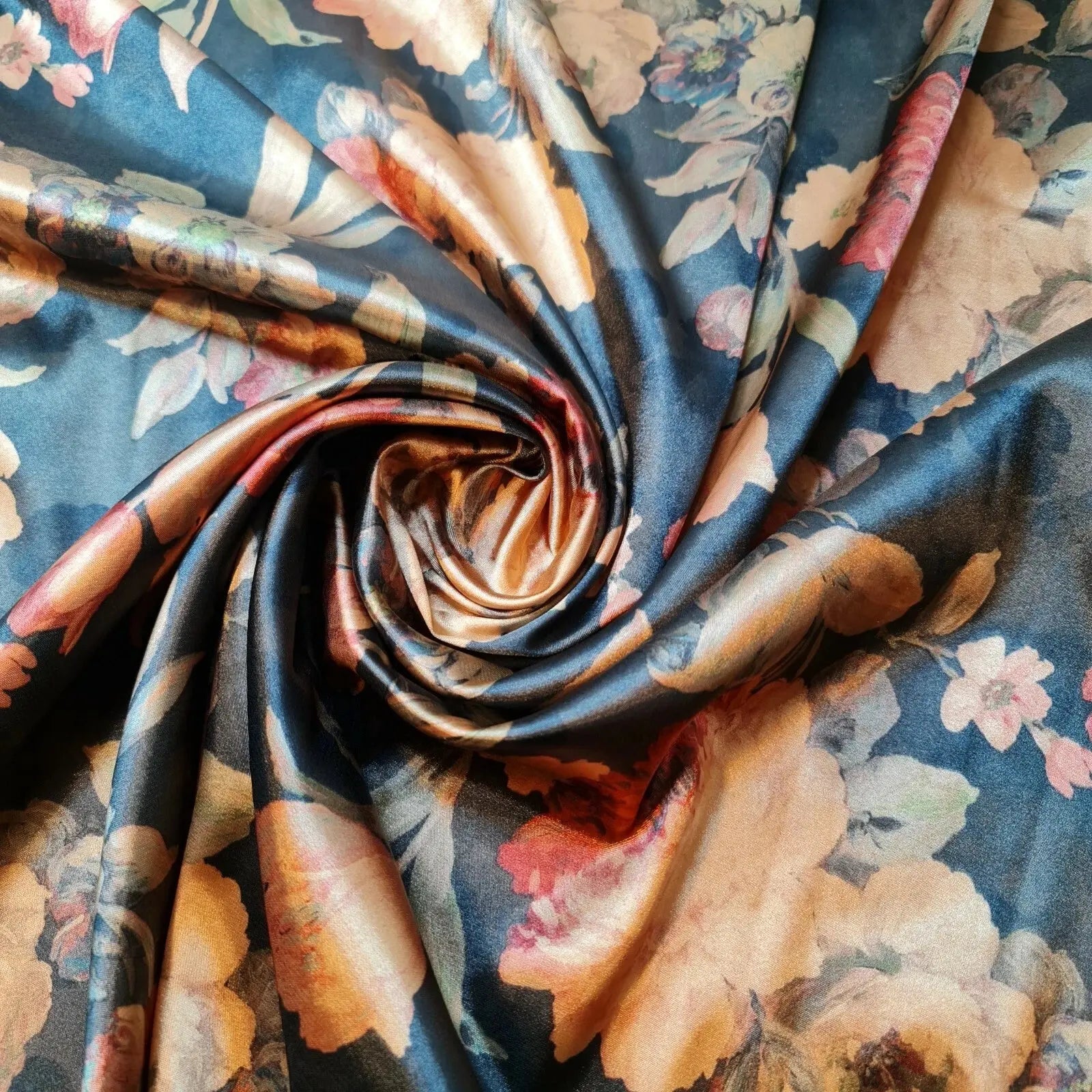 Floral Silk Satin Printed Fabric | 58" (147cm) Wide Soft Silky Dressmaking & Drape Material – Sold by the Metre