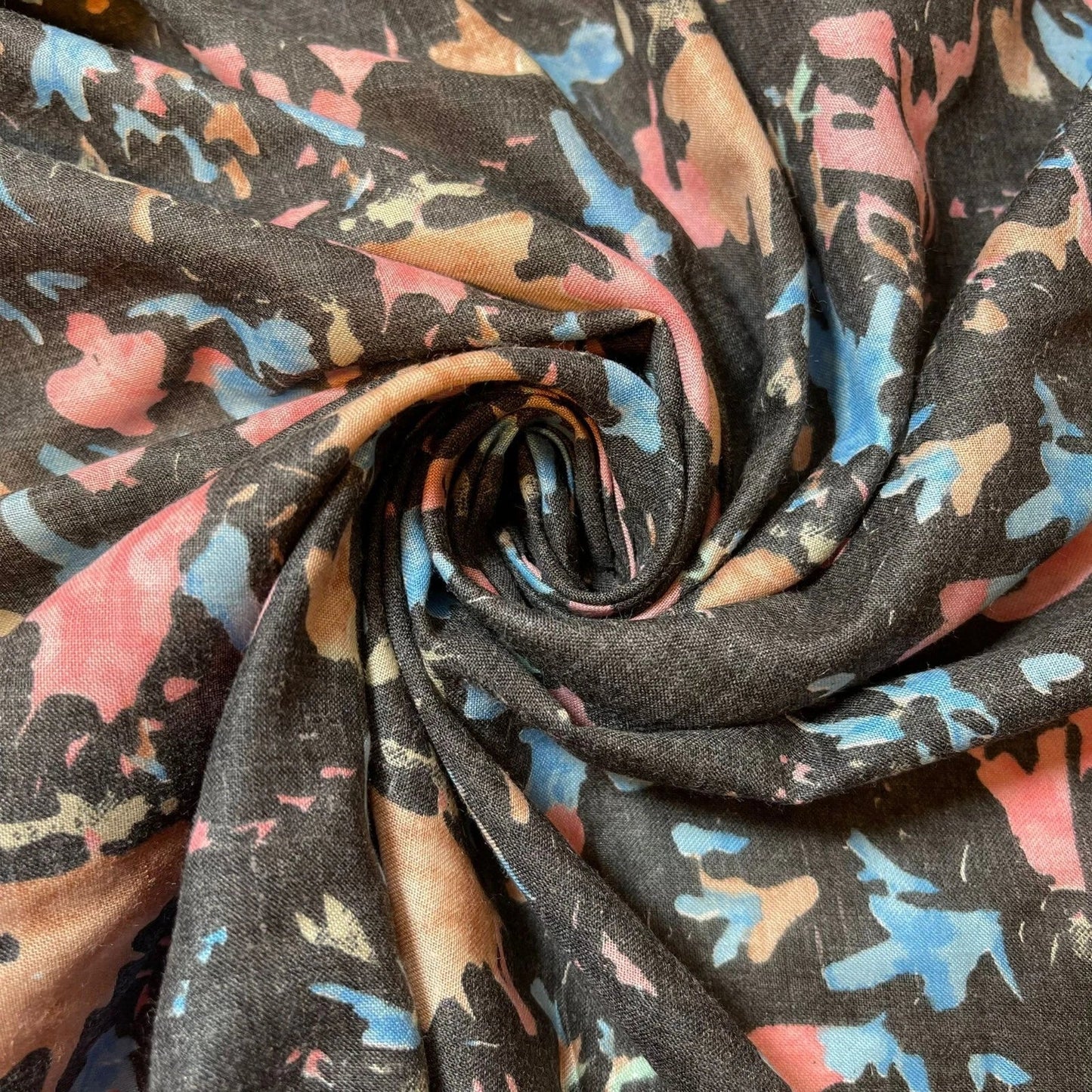 100% Cotton Vintage Floral Japanese Print Fabric | 58" (147cm) Wide Soft Dressmaking, Sarong & Draping Material – Sold by the Metre  Black Abstract Painting