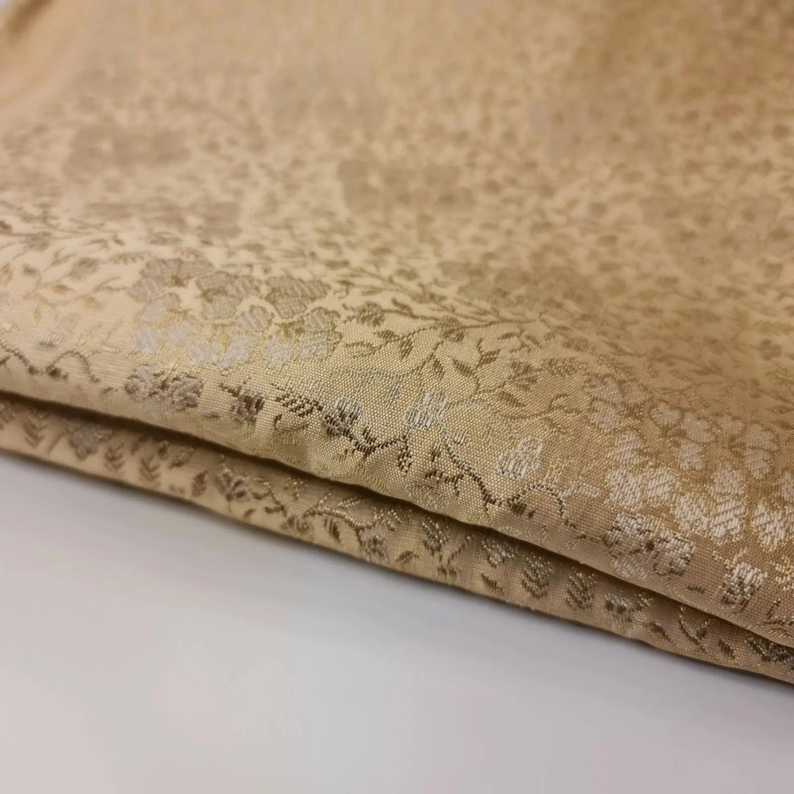 Ornamental Floral Pastels Indian Brocade Fabric | Gold Metallic Design 44" (112cm) Wide Dress, Craft & Décor Material – Sold by the Meter