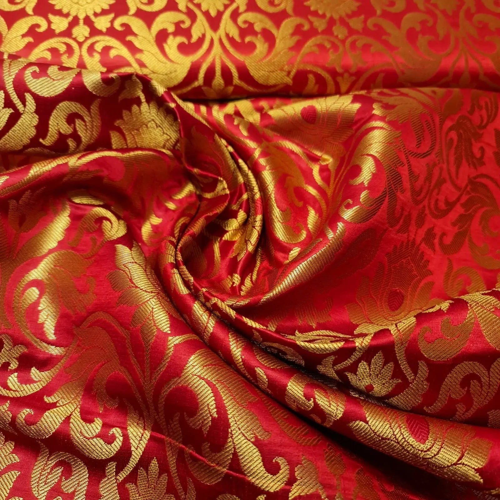 Luxurious Floral Banarasi Brocade Fabric | Premium Indian Gold Metallic Jacquard Woven Material 44" (112cm) Wide – Sold by the Metre