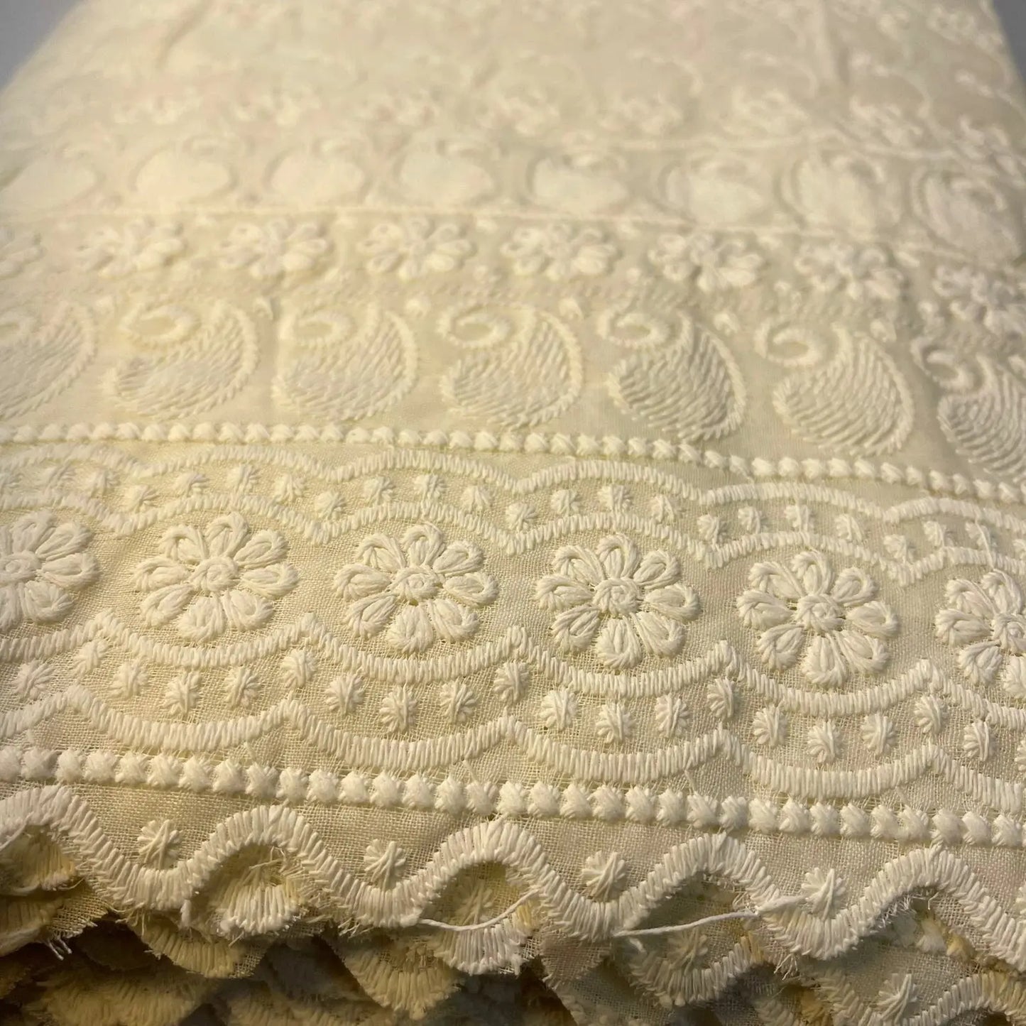 100% Cotton Lawn Broderie Anglaise Schiffli Embroidery Fabric | 44" (112cm) Wide Soft Dressmaking & Craft Material – Sold by the Meter
