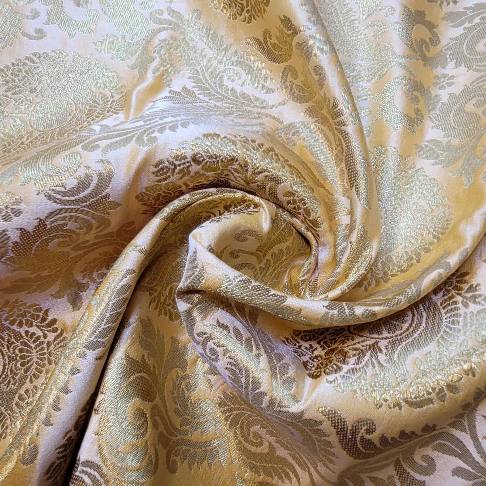 Brocade Ornamental Floral Fabric | Gold Metallic Jacquard 44