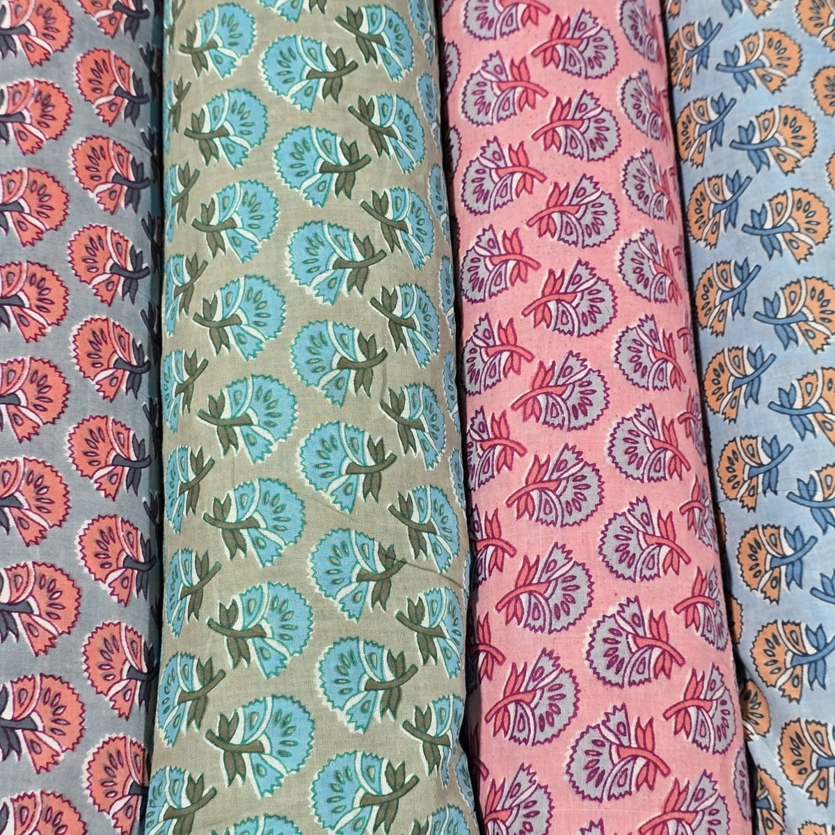 100% Cotton Lawn Fabric – Floral Block Print | Lightweight Dress Fabric | 44 Inch Wide