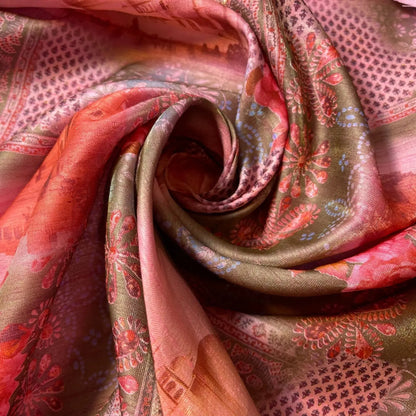 Polyester Faux Raw Silk Fabric – Digital Print 112cm (44") Wide Floral & Abstract Dress Material by the Metre