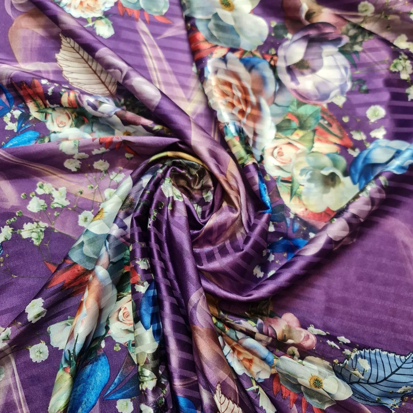 Floral Silk Satin Printed Fabric | 58" (147cm) Wide Soft Silky Dressmaking & Drape Material – Sold by the Metre