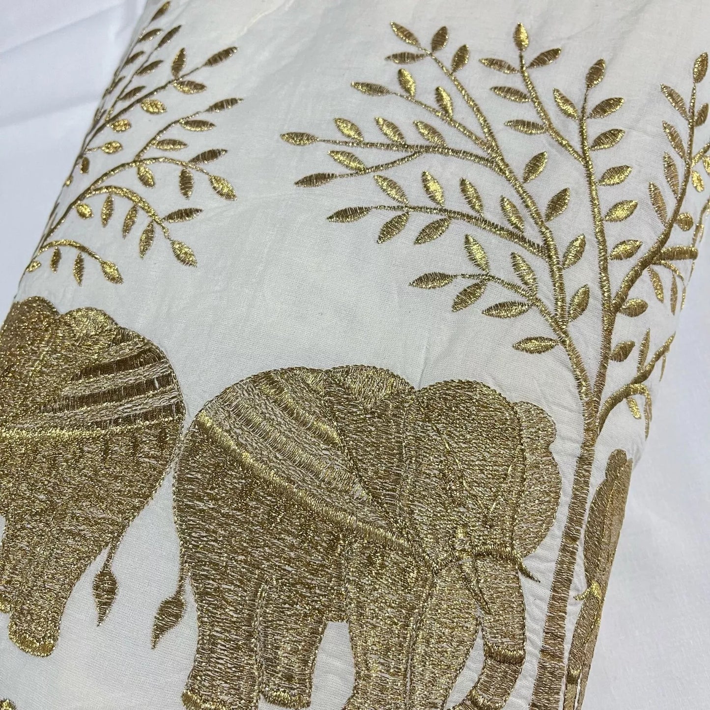 Raw Cotton Floral Embroidery Fabric with Golden Zari | 44" (112cm) Wide Dyeable Dress & Craft Material – Sold by the Meter