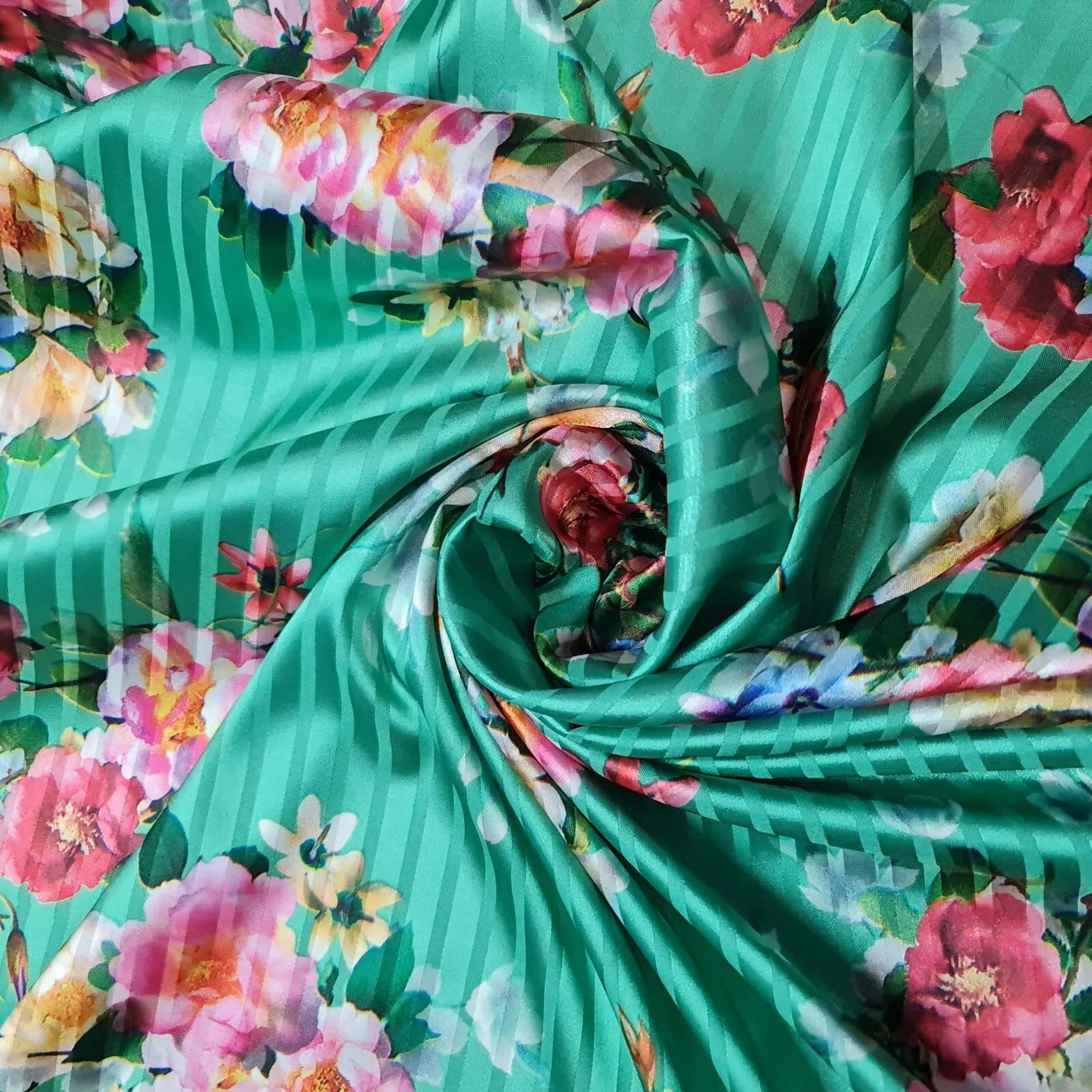 Floral Silk Satin Printed Fabric | 58" (147cm) Wide Soft Silky Dressmaking & Drape Material – Sold by the Metre