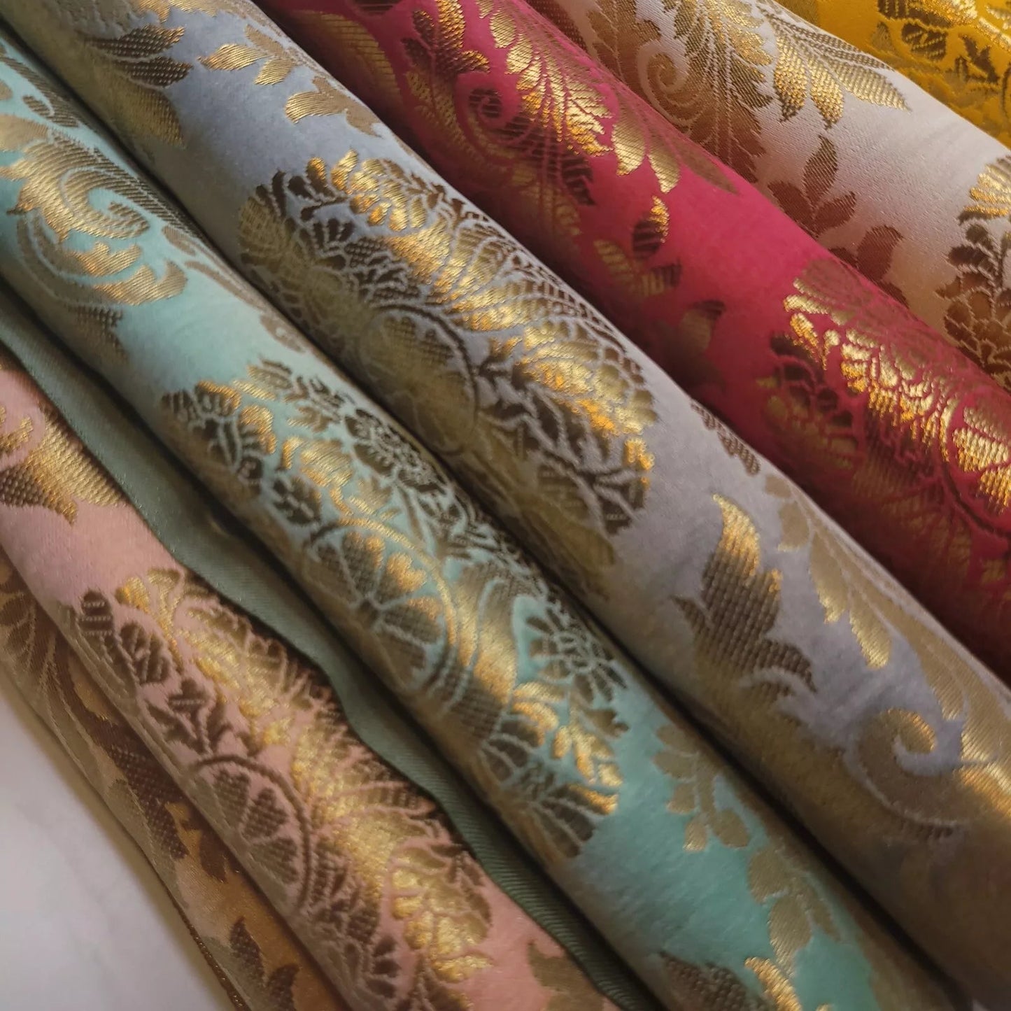 Brocade Ornamental Floral Fabric | Gold Metallic Jacquard 44" (112cm) Wide Dressmaking, Costume & Craft Material – Sold by the Metre