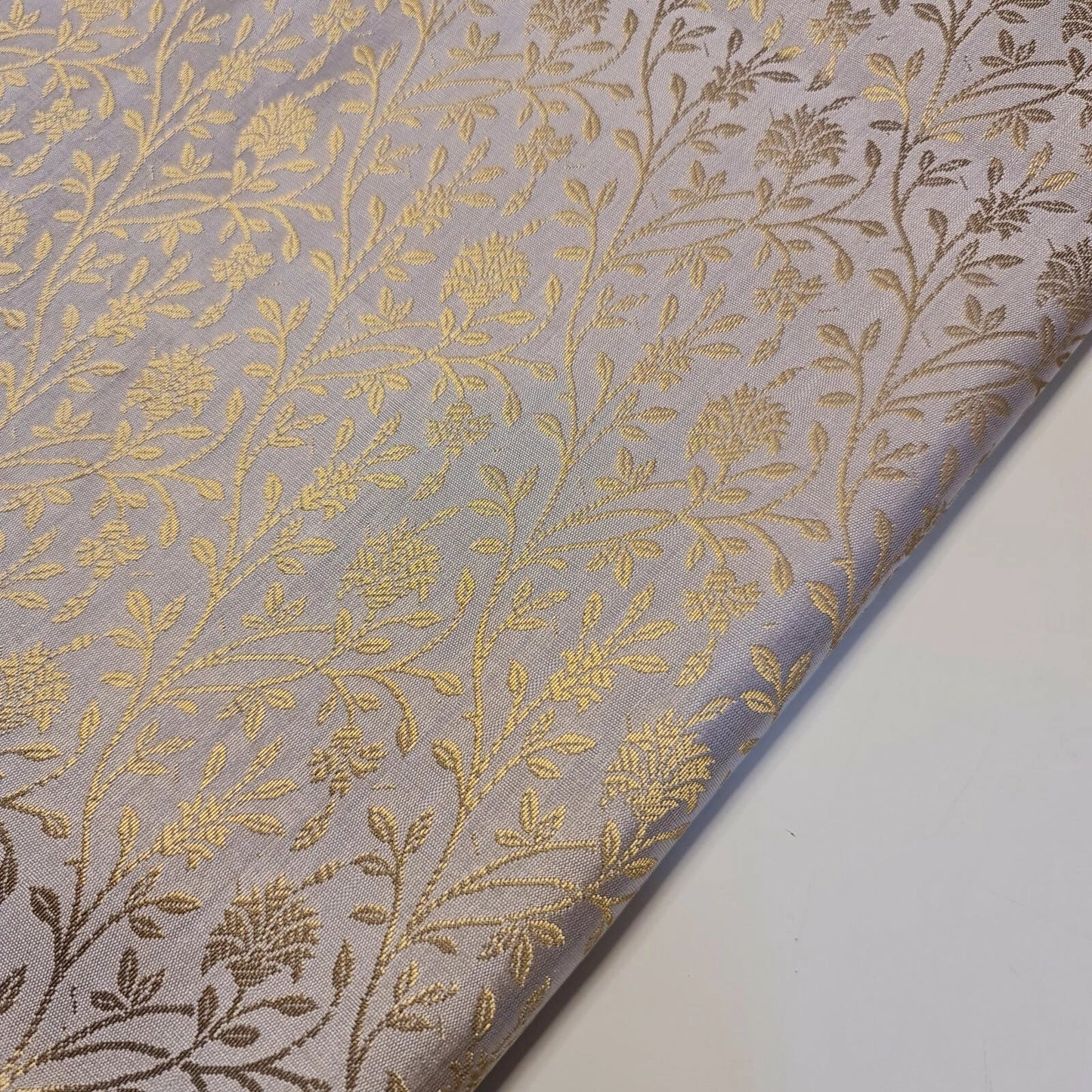 Floral Gold Metallic Indian Banaras Brocade Fabric | 44" (112cm) Wide Waistcoat, Dressmaking & Curtain Material – Sold by the Meter