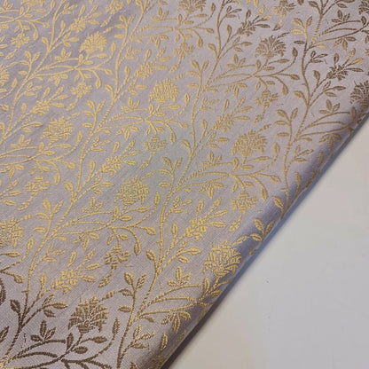 Floral Gold Metallic Indian Banaras Brocade Fabric | 44" (112cm) Wide Waistcoat, Dressmaking & Curtain Material – Sold by the Meter