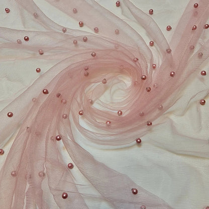 Tulle Beaded Pearl Lace Net Fabric | 58" (147cm) Wide Bridal Veil, Wedding Backdrop & Décor Material – Sold by the Metre