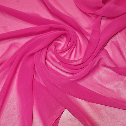 Chiffon Sheer Plain Soft Polyester Fabric – 44" Wide for Wedding, Dress & Craft – 30m Bolt/Roll  Hot Pink (S)